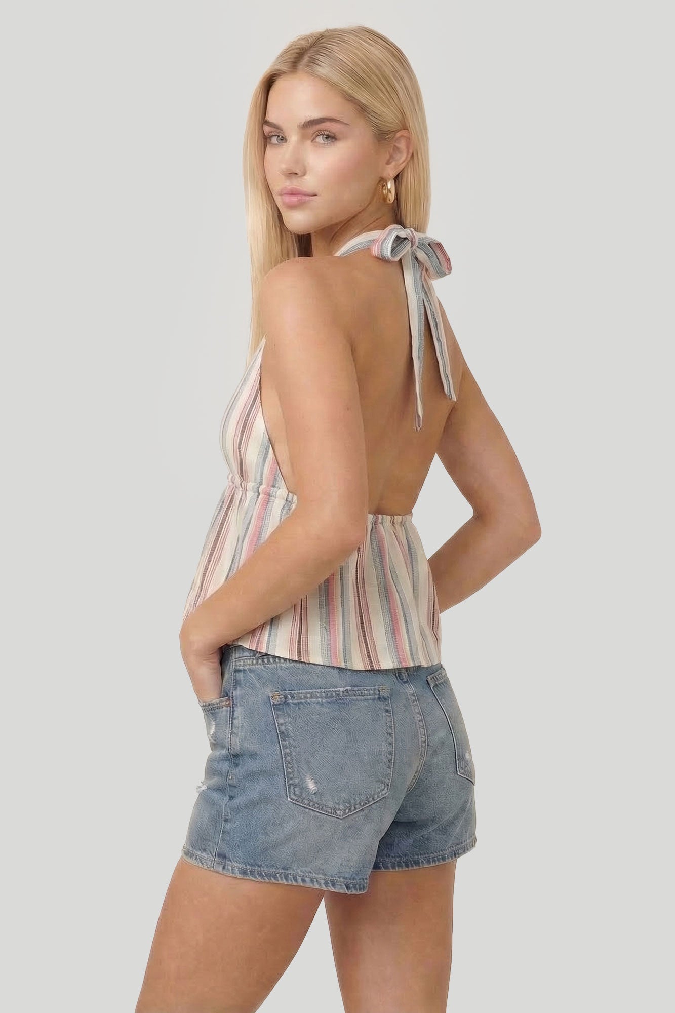 Linen-Blend Flyaway Halter Top