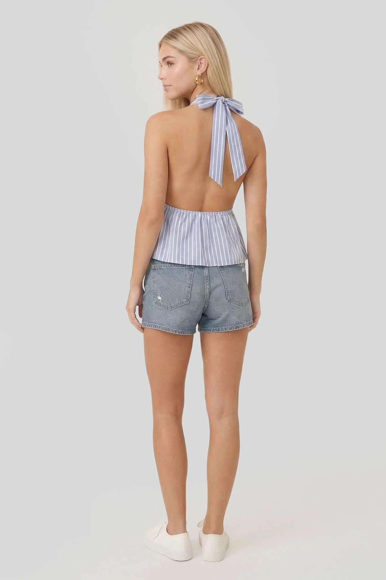 Linen-Blend Flyaway Halter Top