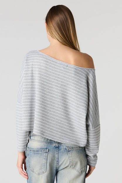 Textured Striped Off Shoulder Long Sleeve Top