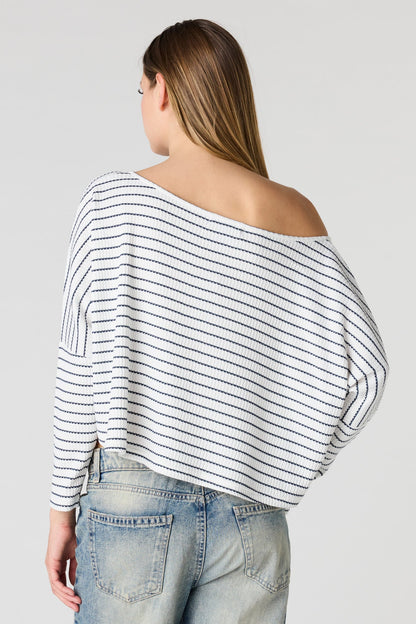 Textured Striped Off Shoulder Long Sleeve Top