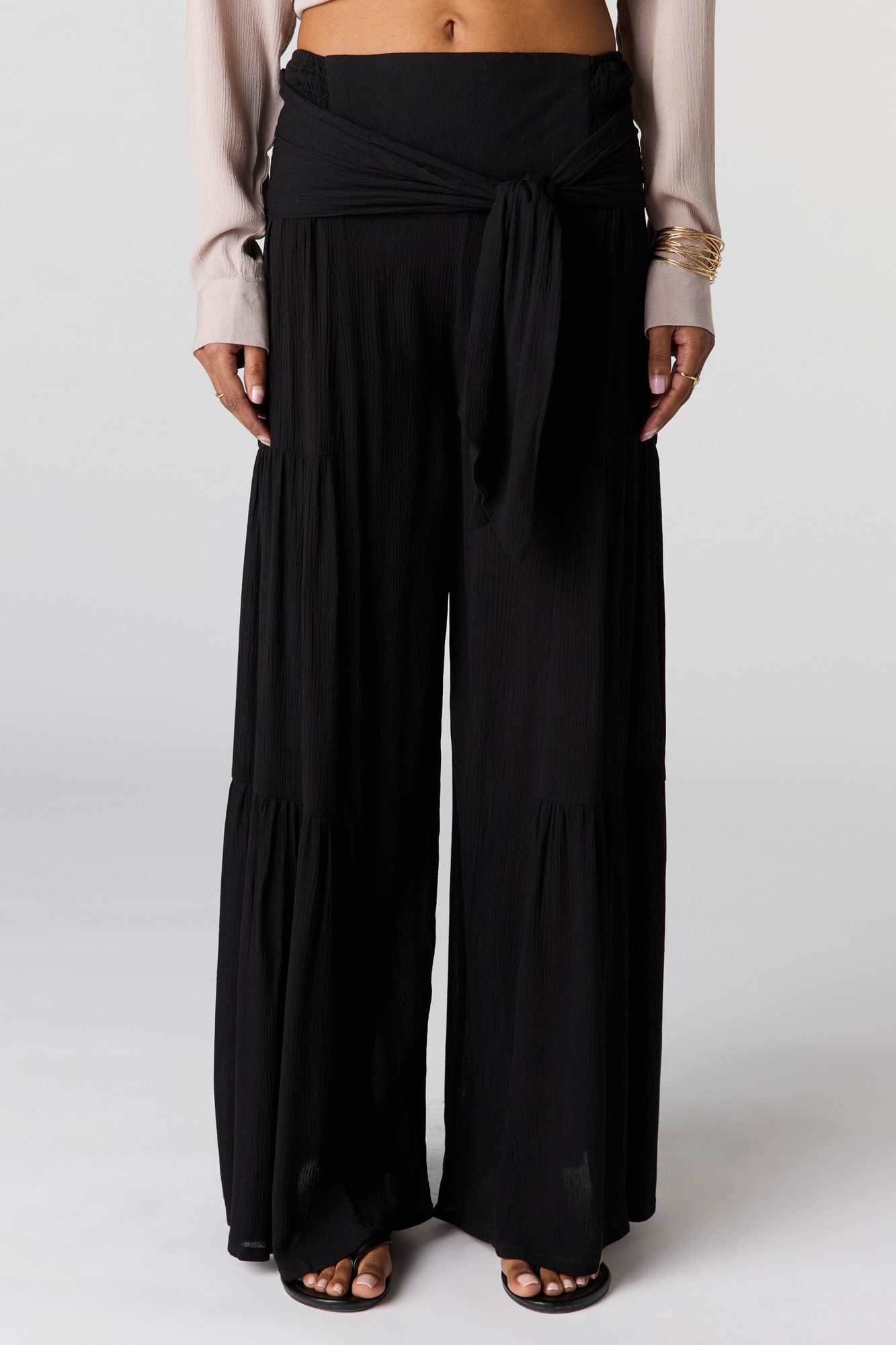 Tie Waist Tiered Palazzo Pant