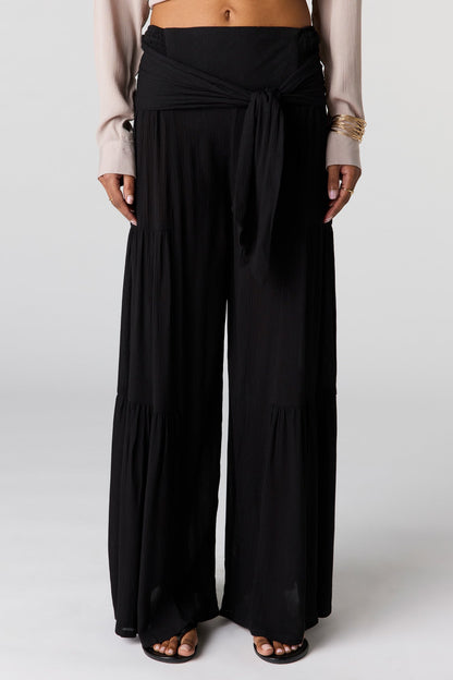 Tie Waist Tiered Palazzo Pant