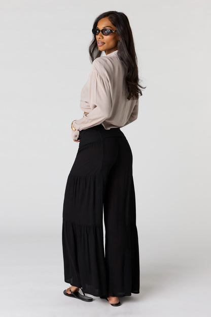 Tie Waist Tiered Palazzo Pant