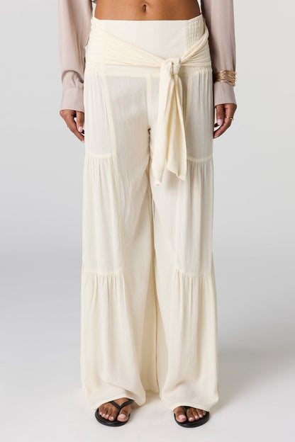 Tie Waist Tiered Palazzo Pant