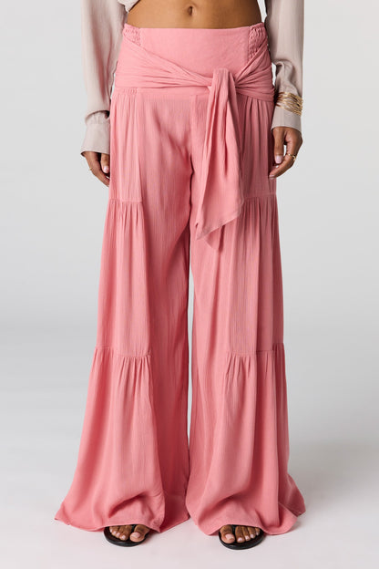 Tie Waist Tiered Palazzo Pant