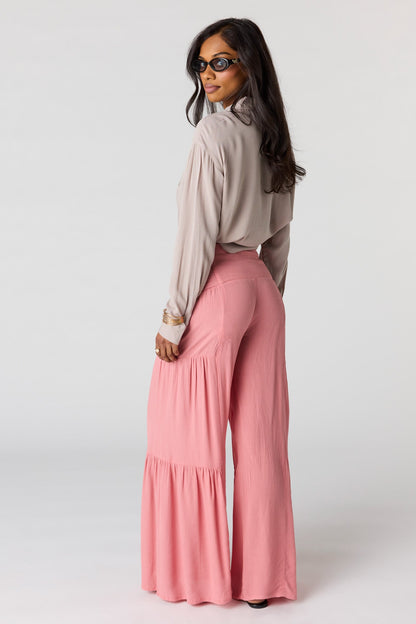 Tie Waist Tiered Palazzo Pant