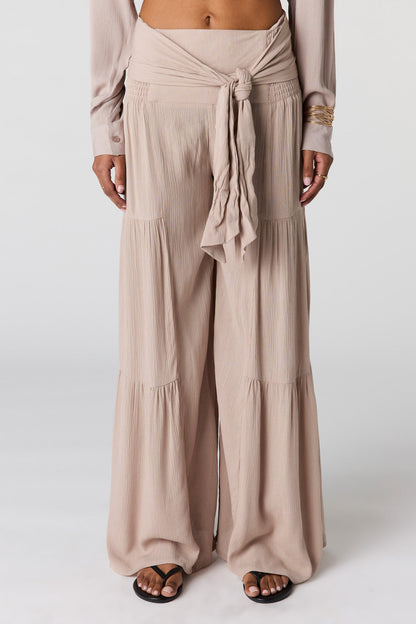 Tie Waist Tiered Palazzo Pant