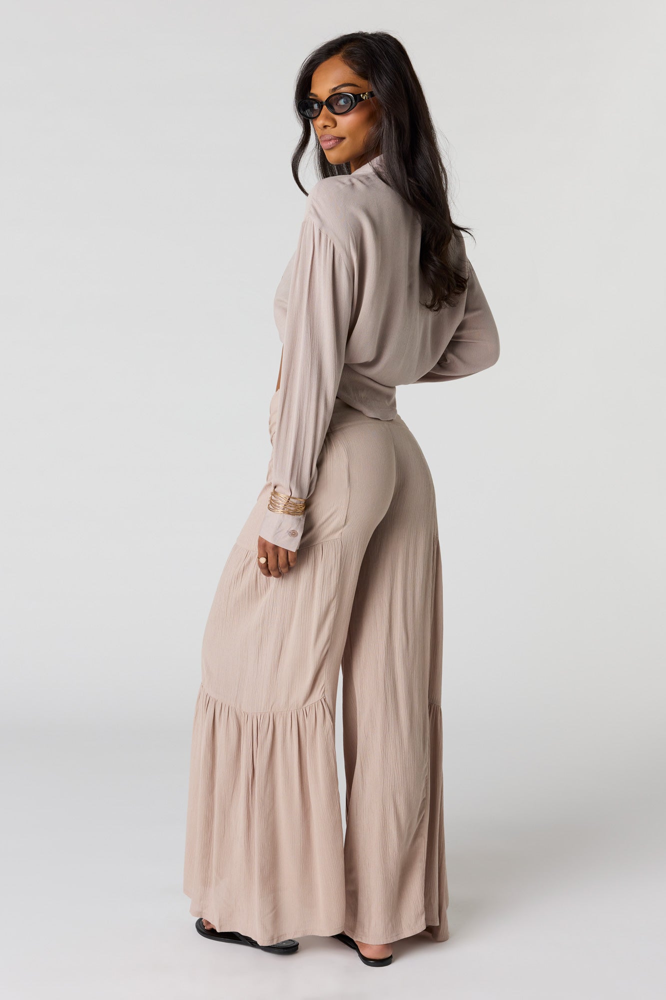 Tie Waist Tiered Palazzo Pant