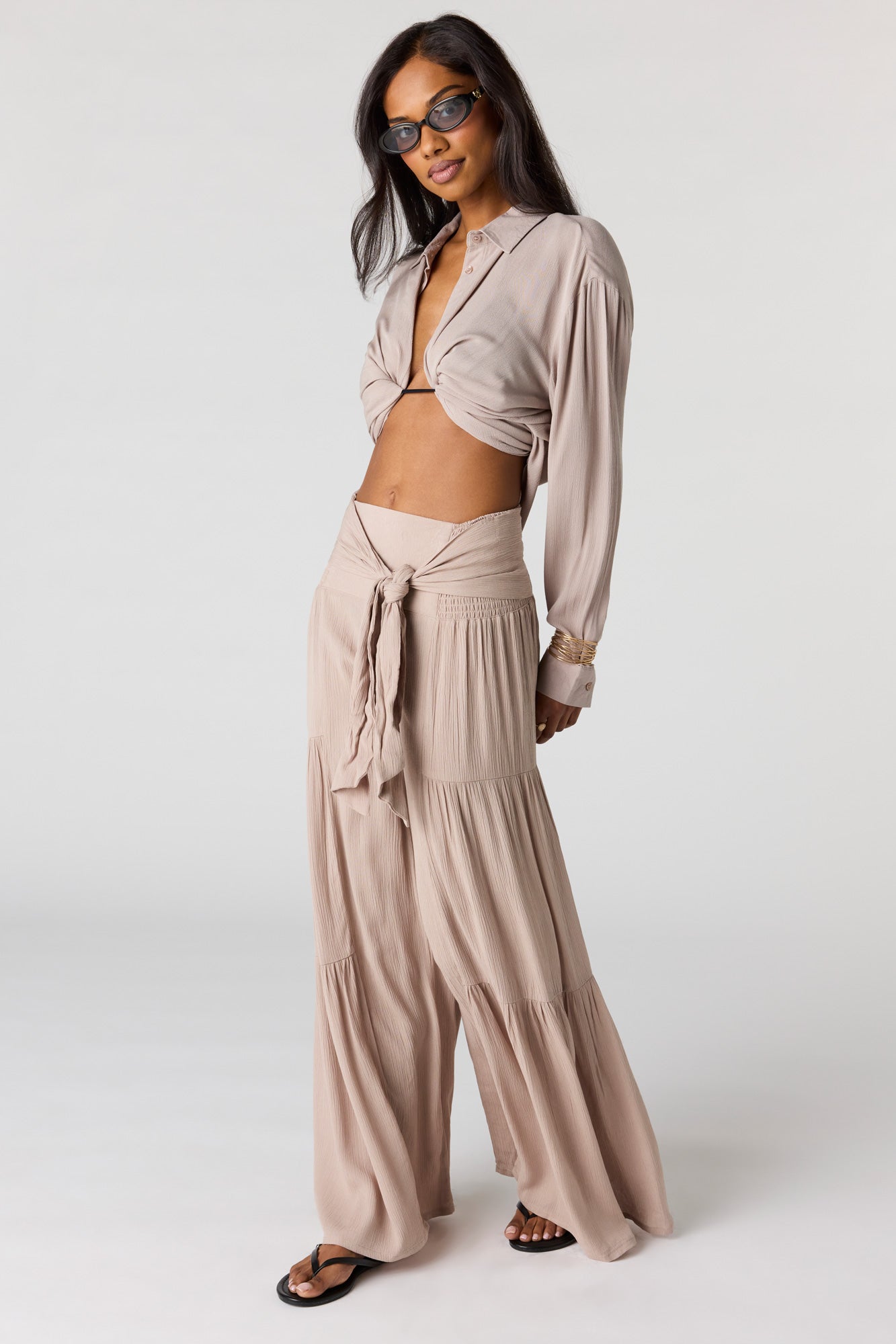 Tie Waist Tiered Palazzo Pant