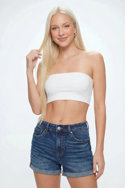 Stretch High Rise Dark Denim Short