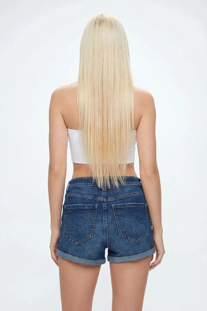 Stretch High Rise Dark Denim Short