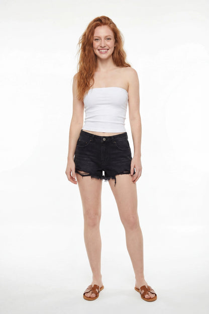 Ripped American Flag Black Denim Short