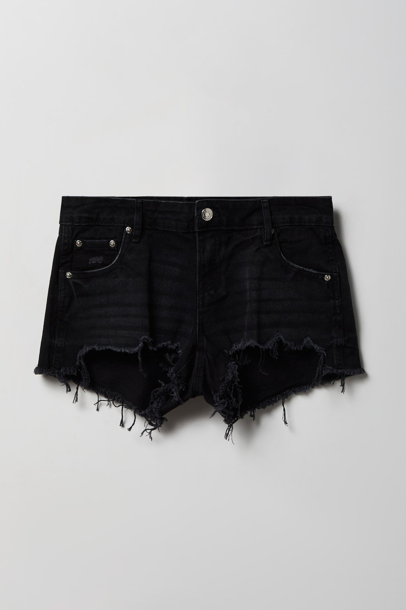 Ripped Low Rise Black Denim Short