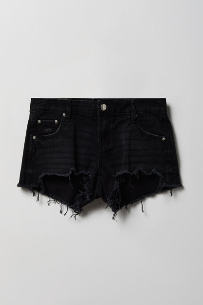 Ripped Low Rise Black Denim Short