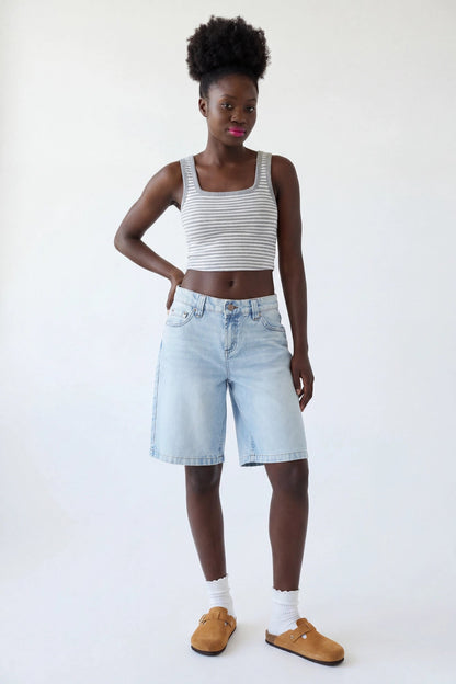 Brooklyn Low Rise Embroidered Baggy Denim Jort