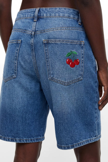 Brooklyn Low Rise Embroidered Baggy Denim Jort
