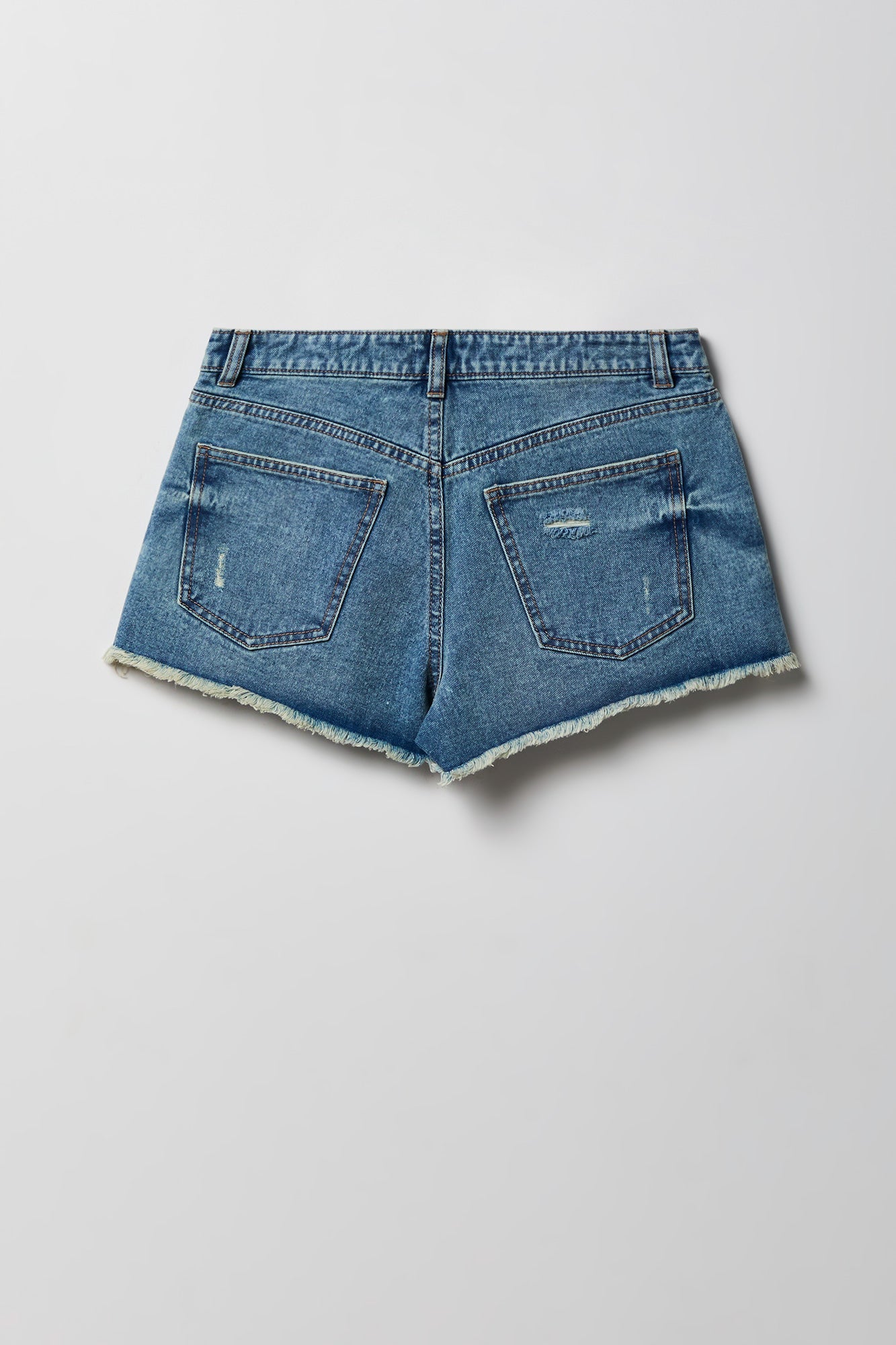 Ripped High Rise Medium Denim Short With Keychain