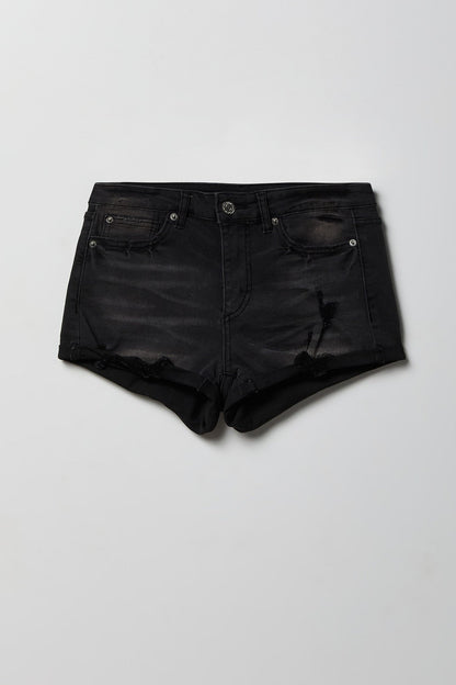 Miami High Rise Rhinestone Ripped Embroidered Denim Short