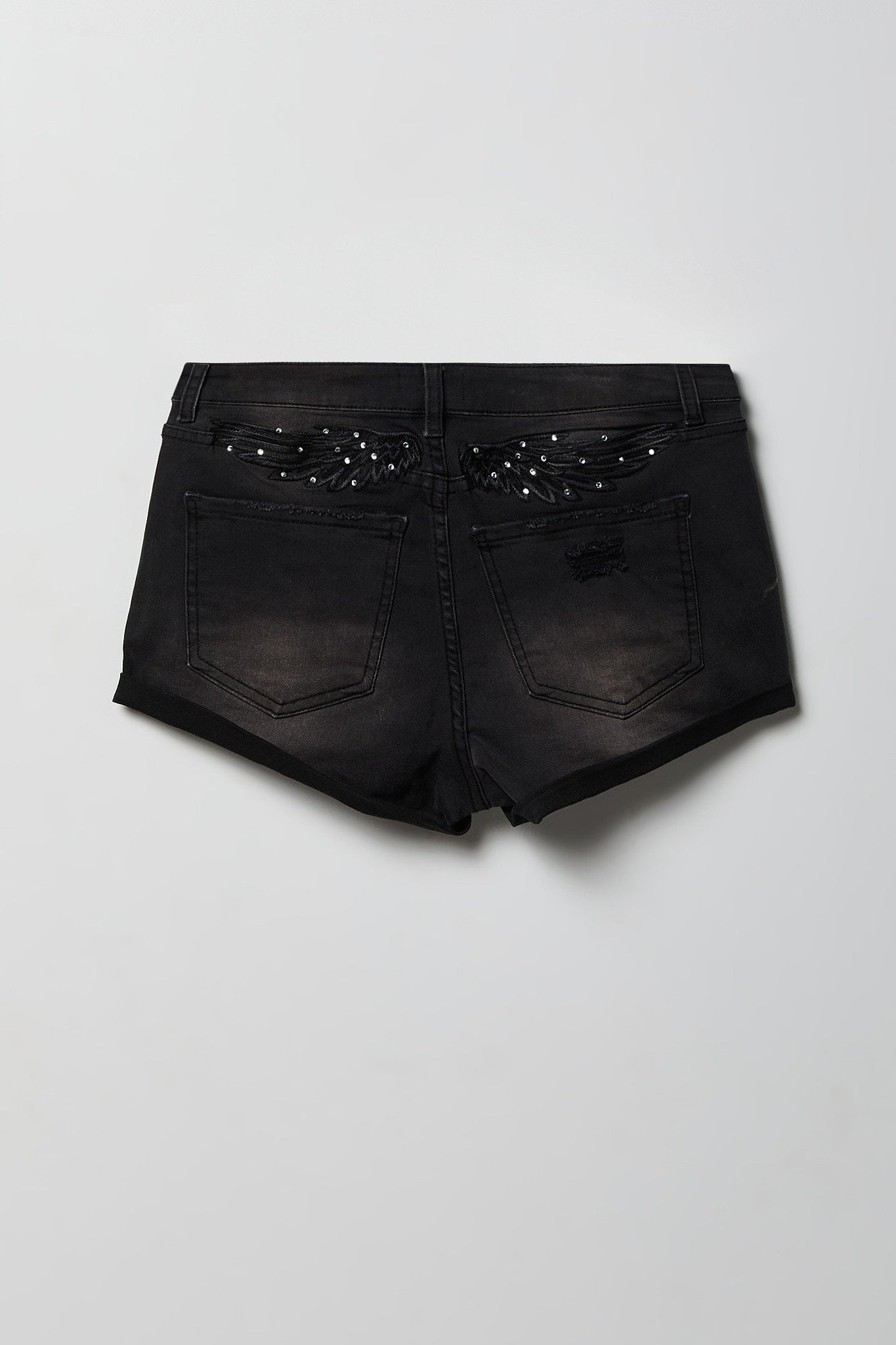 Miami High Rise Rhinestone Ripped Embroidered Denim Short