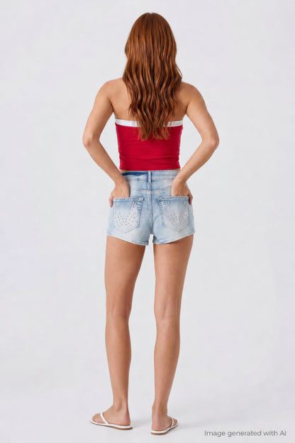South Beach Low Rise Rhinestone Denim Short