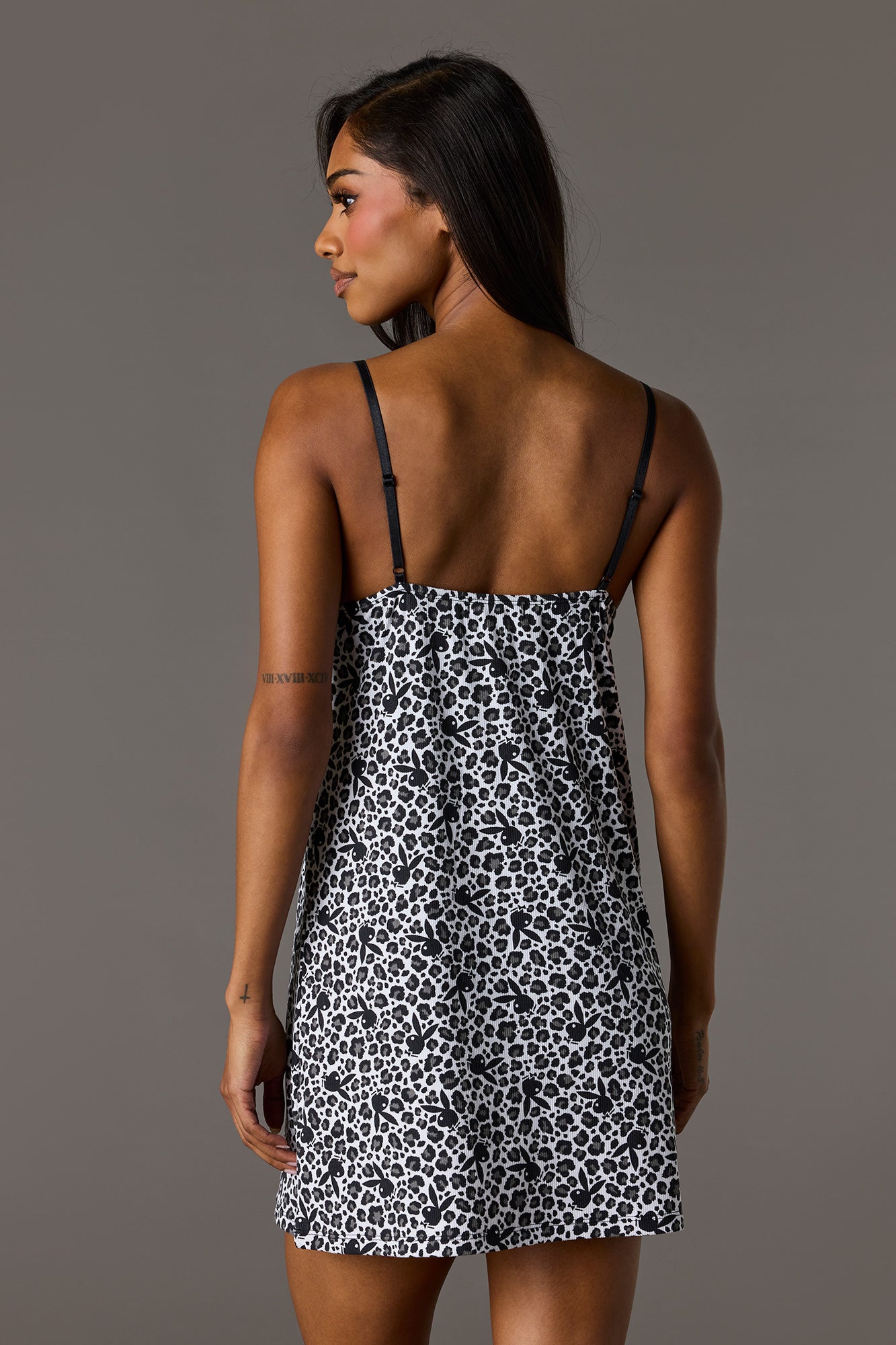 Playboy Ribbed Lace Trim Pajama Dress