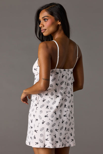 Playboy Ribbed Lace Trim Pajama Dress