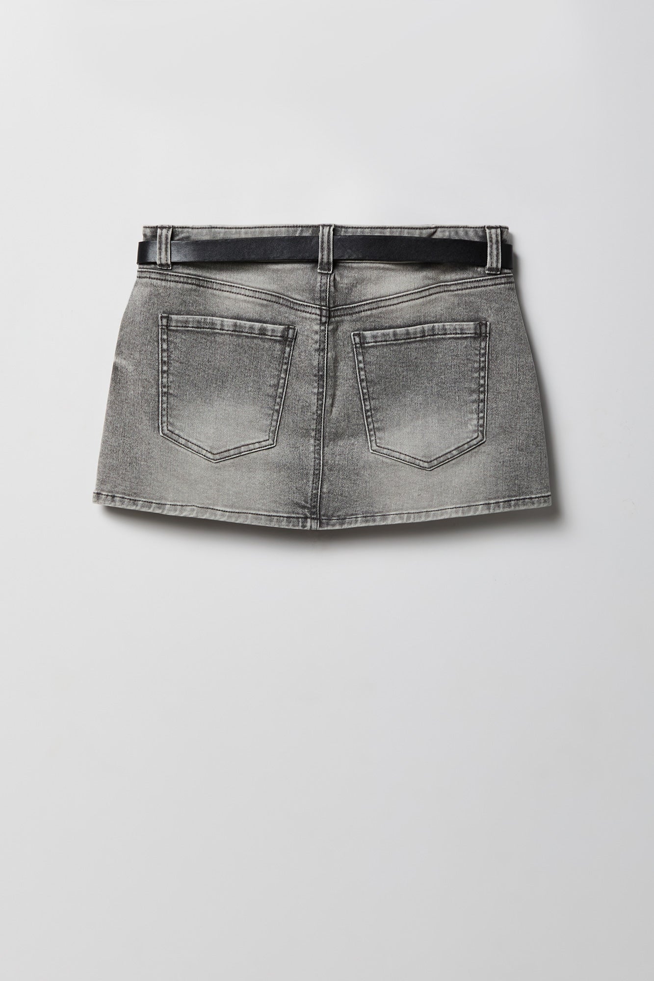 Stretch Denim Belted Mini Skort