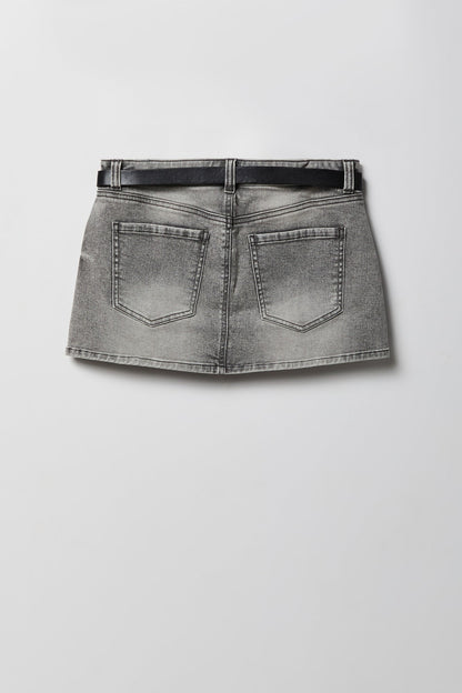 Stretch Denim Belted Mini Skort