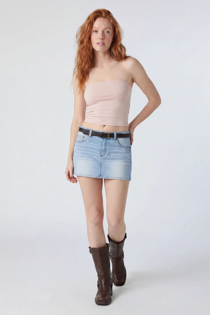 Stretch Denim Belted Mini Skort
