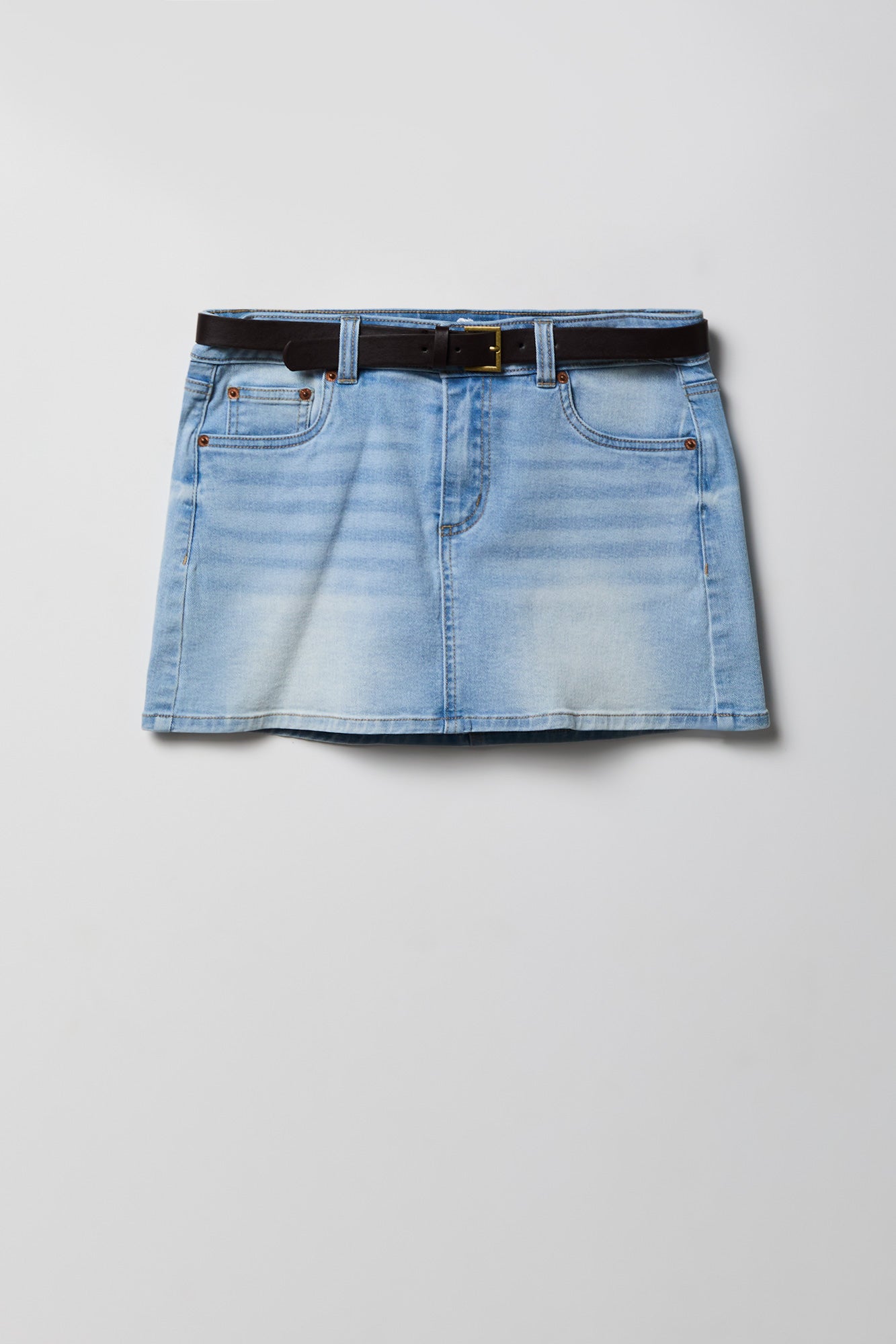 Stretch Denim Belted Mini Skort