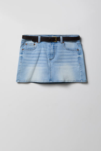 Stretch Denim Belted Mini Skort