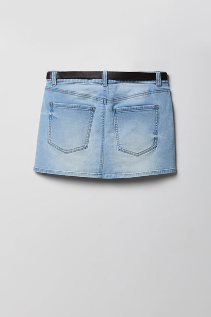 Stretch Denim Belted Mini Skort