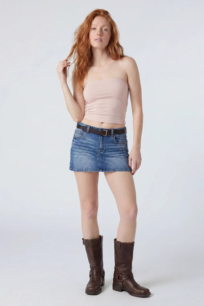 Stretch Denim Belted Mini Skort