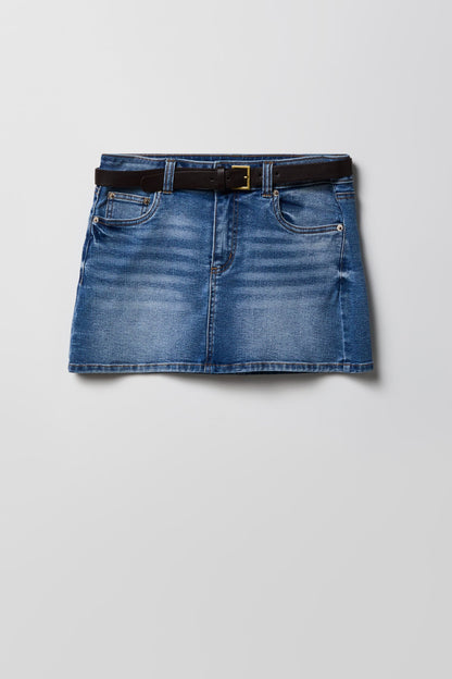 Stretch Denim Belted Mini Skort