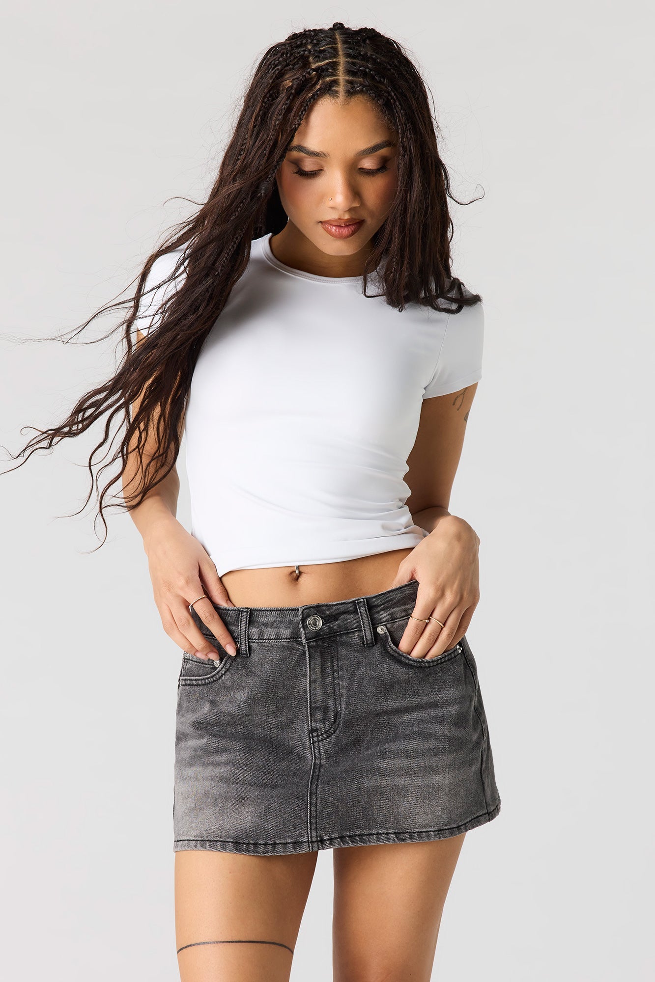 Low Rise Rhinestone Pocket Denim Skort