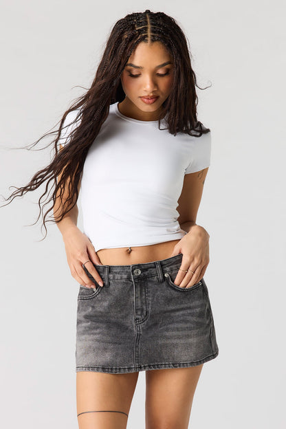 Low Rise Rhinestone Pocket Denim Skort