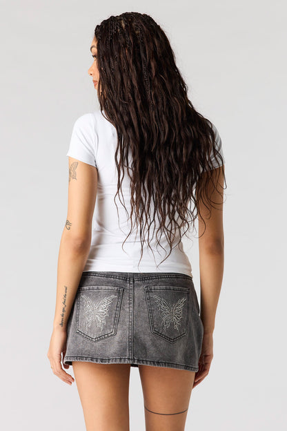 Low Rise Rhinestone Pocket Denim Skort