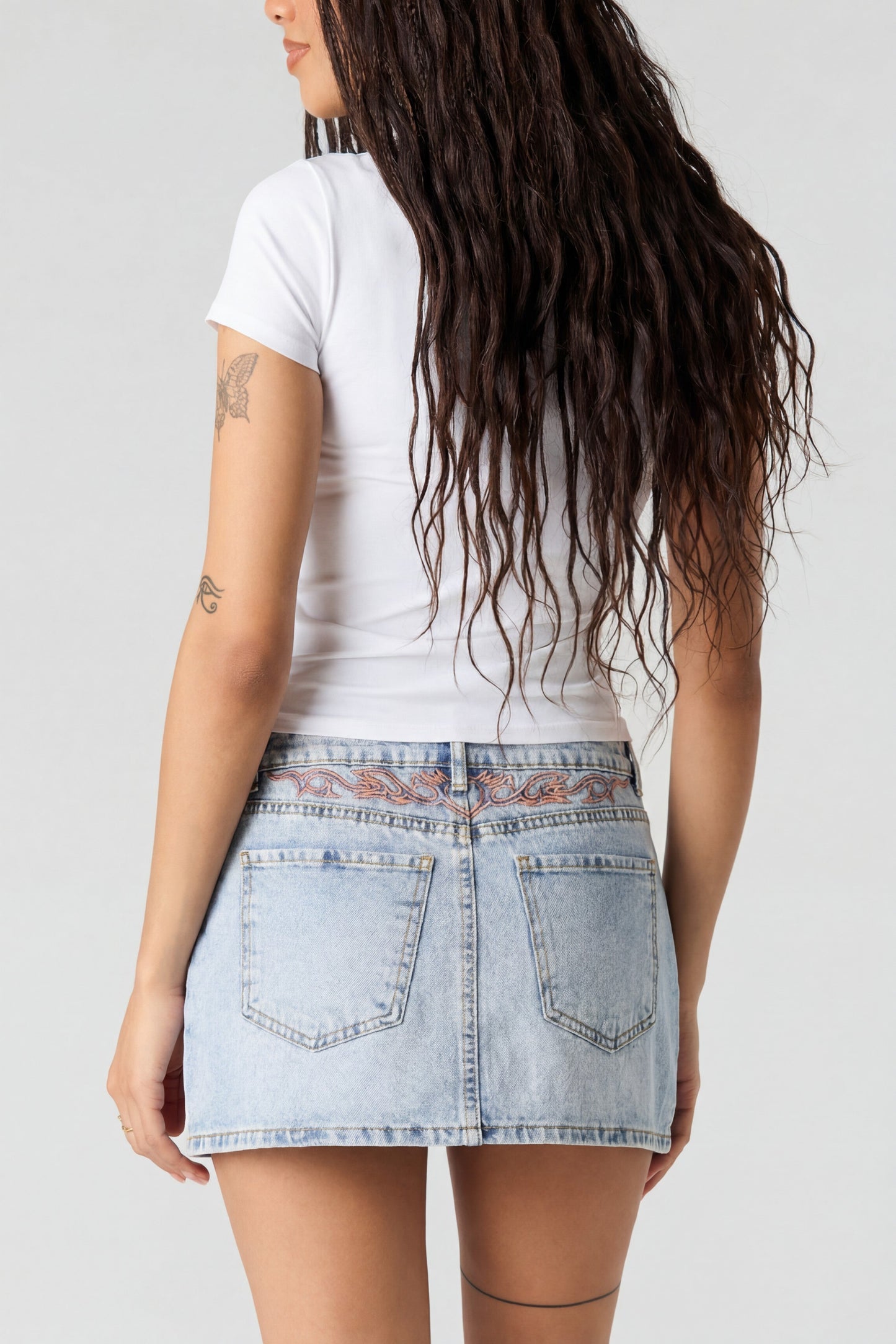 Low Rise Rhinestone Pocket Denim Skort