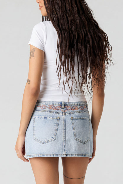Low Rise Rhinestone Pocket Denim Skort