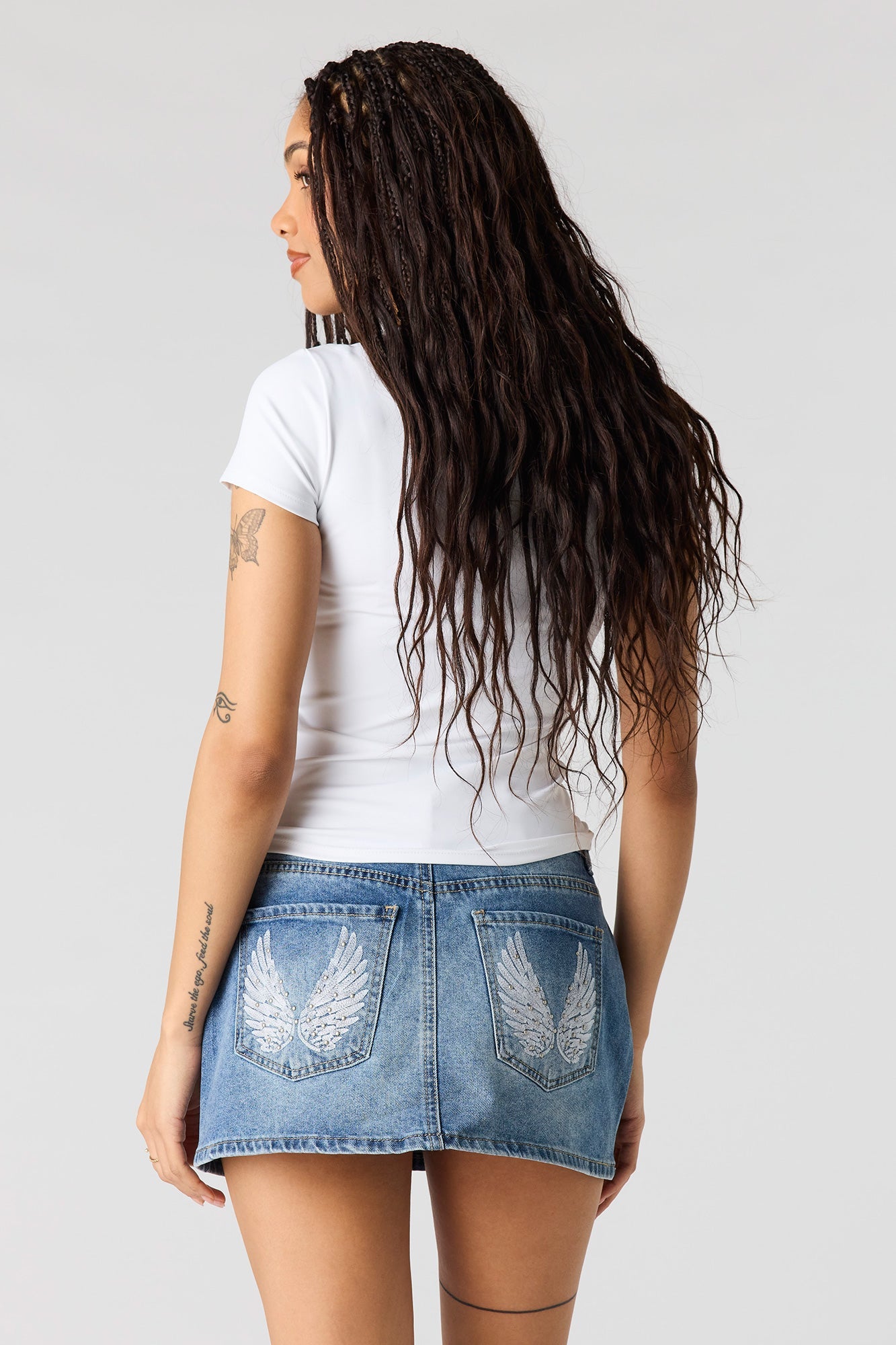 Low Rise Rhinestone Pocket Denim Skort