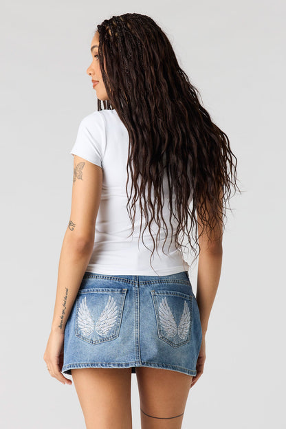 Low Rise Rhinestone Pocket Denim Skort