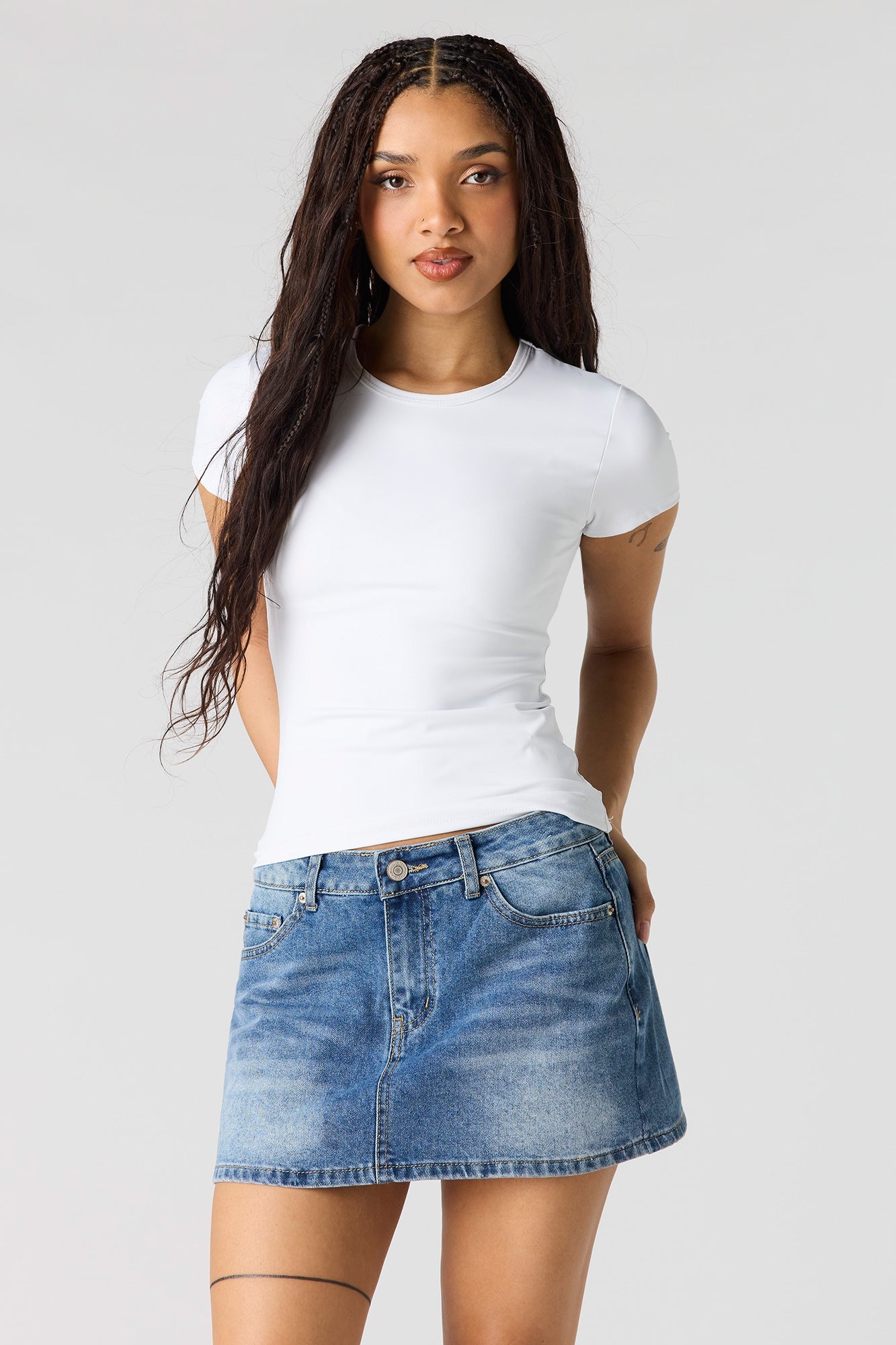 Low Rise Rhinestone Pocket Denim Skort