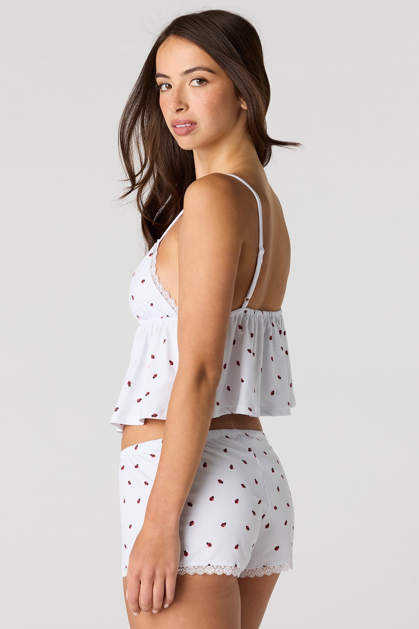 Lace Trim Babydoll Tank & Short Pajama Set