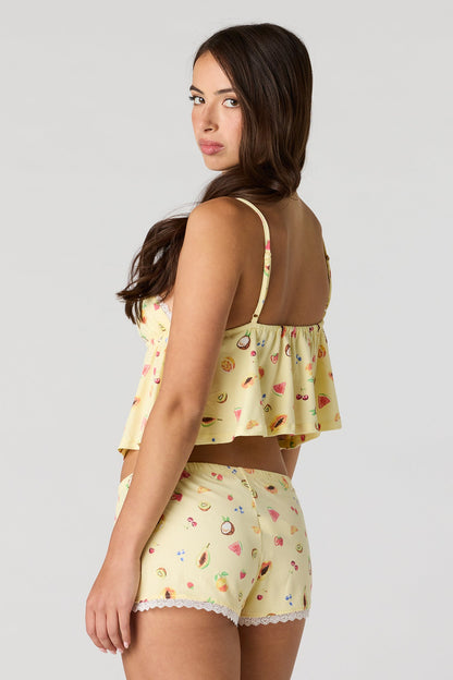 Lace Trim Babydoll Tank & Short Pajama Set