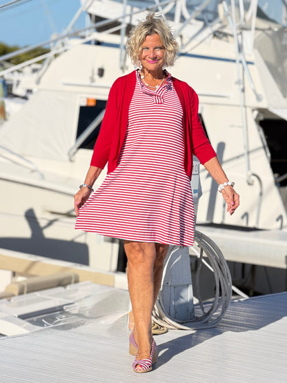 REGATTA RED STRIPE RUFFLE DRESS
