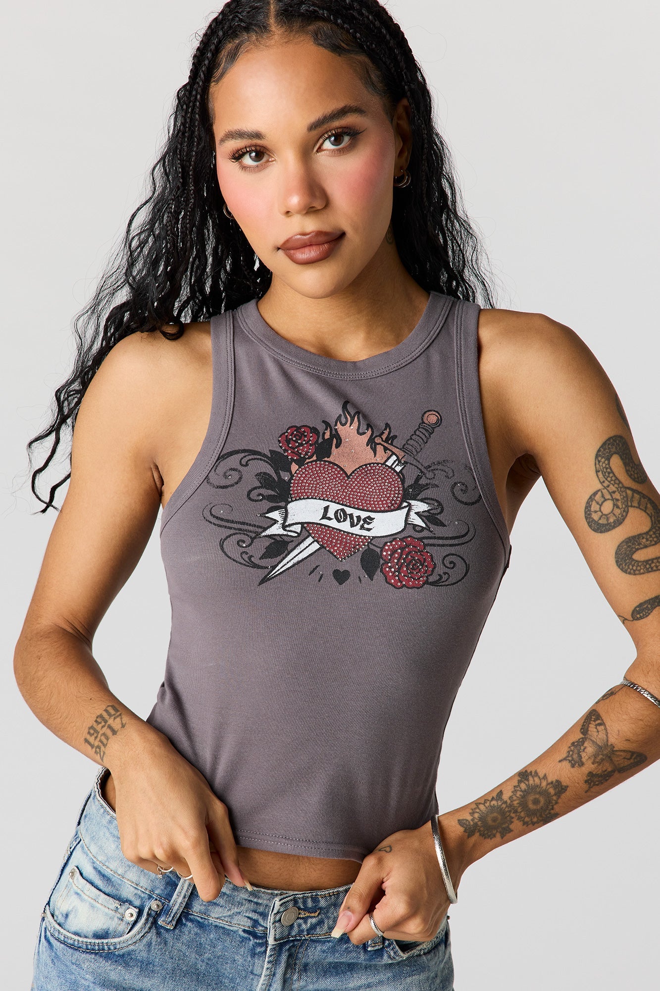 Rhinestone Ribbed Tank
