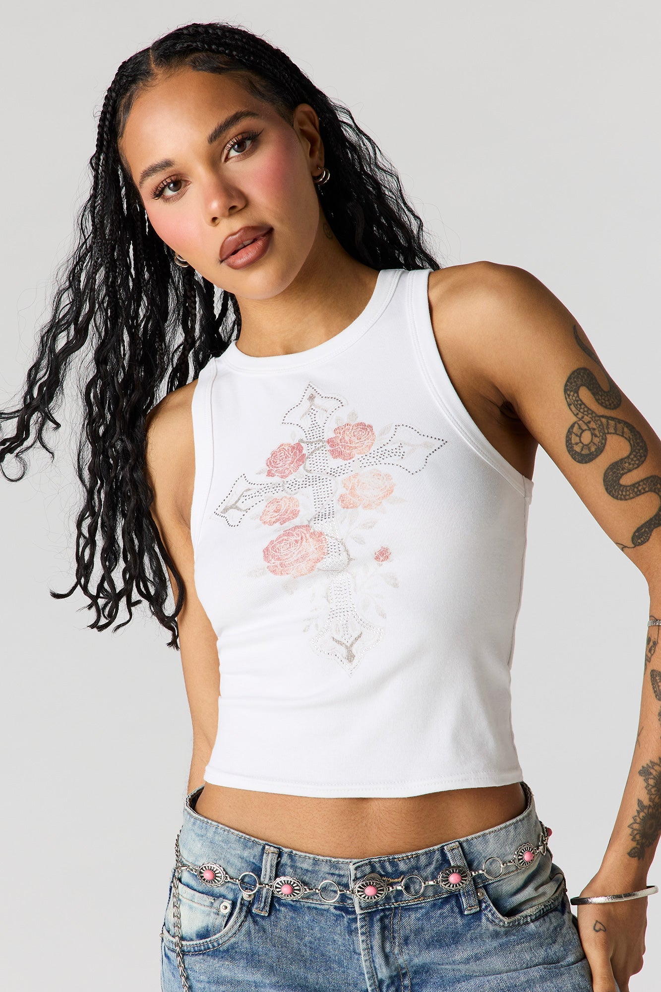 Rhinestone Ribbed Tank