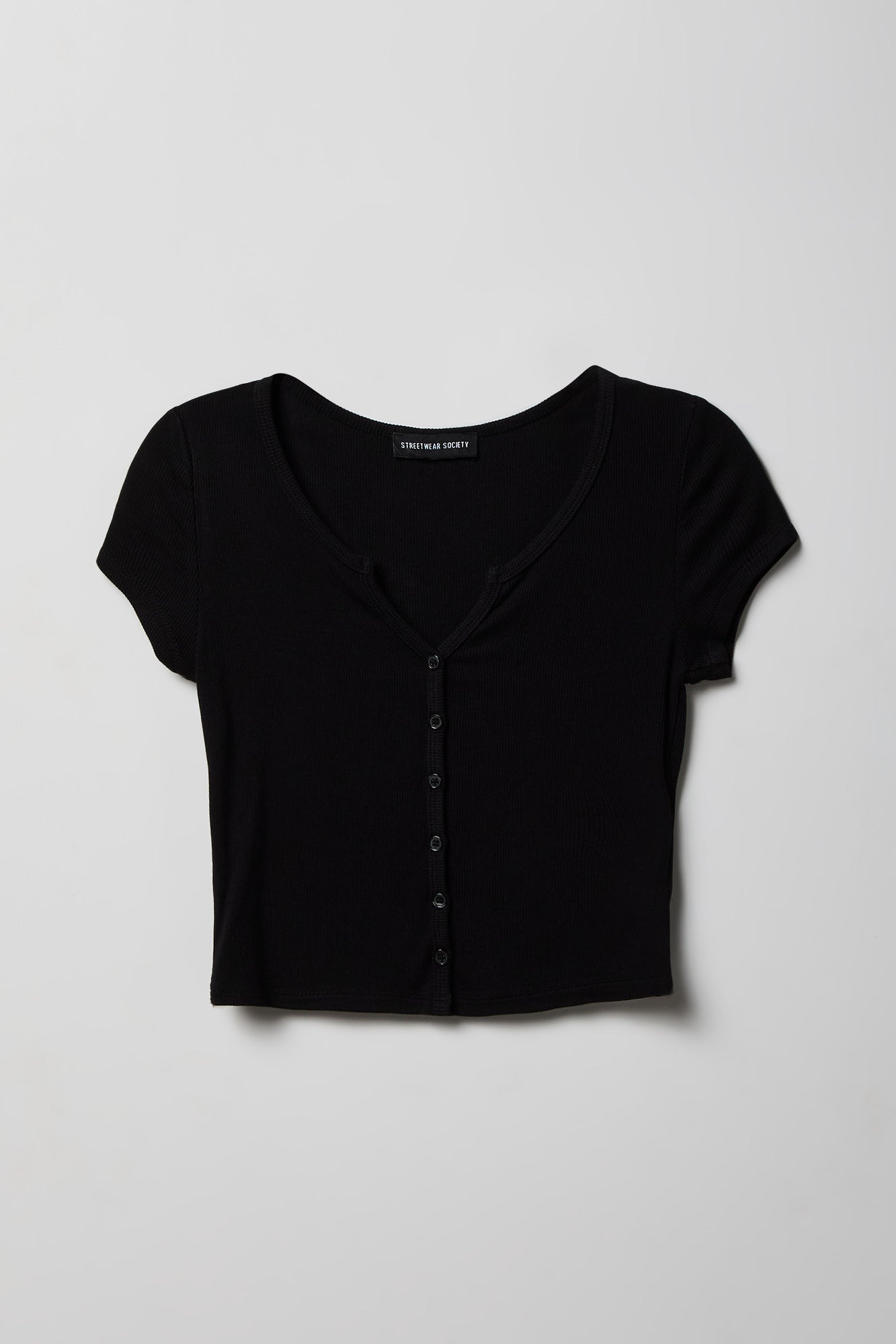Ribbed Scoop Neck Button-Up Top