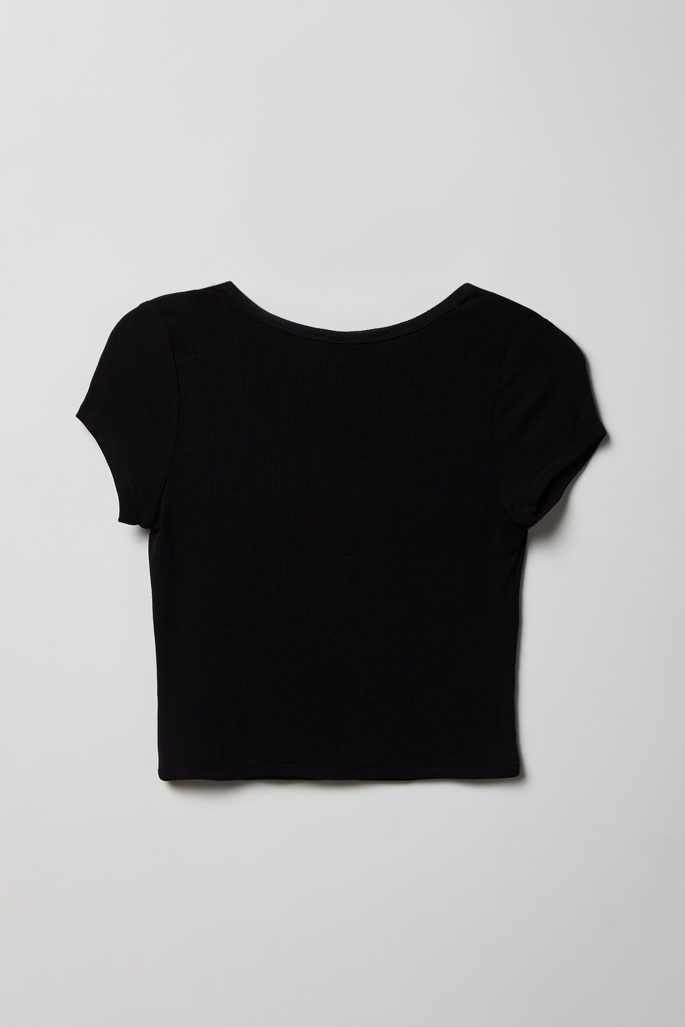 Ribbed Scoop Neck Button-Up Top