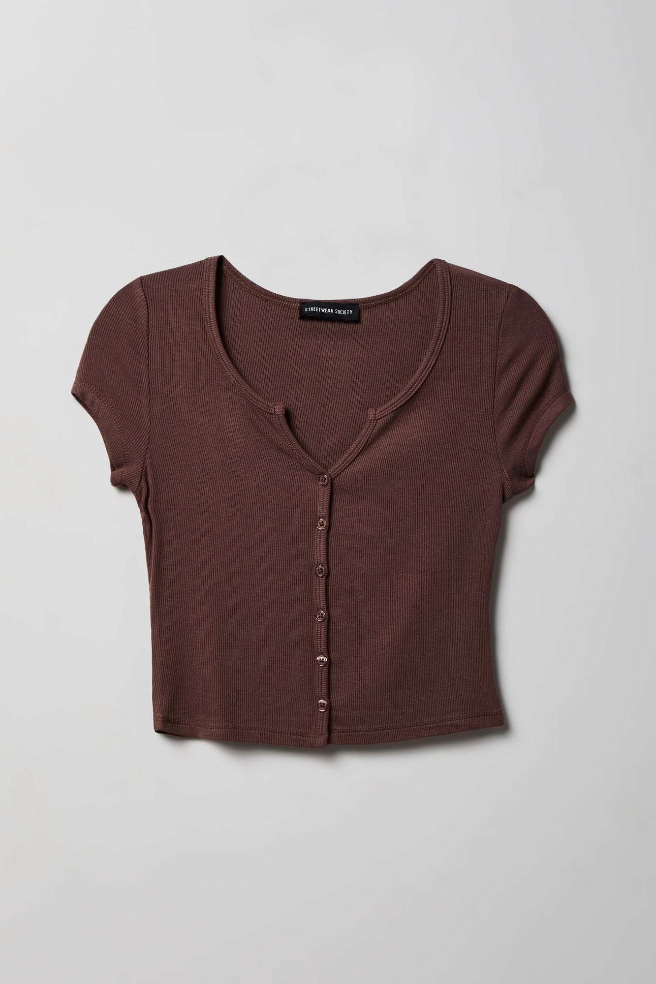 Ribbed Scoop Neck Button-Up Top